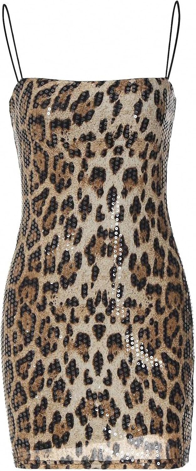 Sequin Leopard Print Mini Dress - Sexy Club Dress