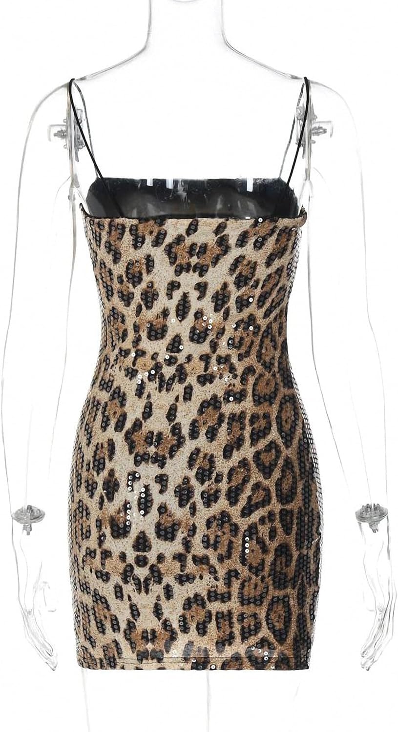 Sequin Leopard Print Mini Dress - Sexy Club Dress