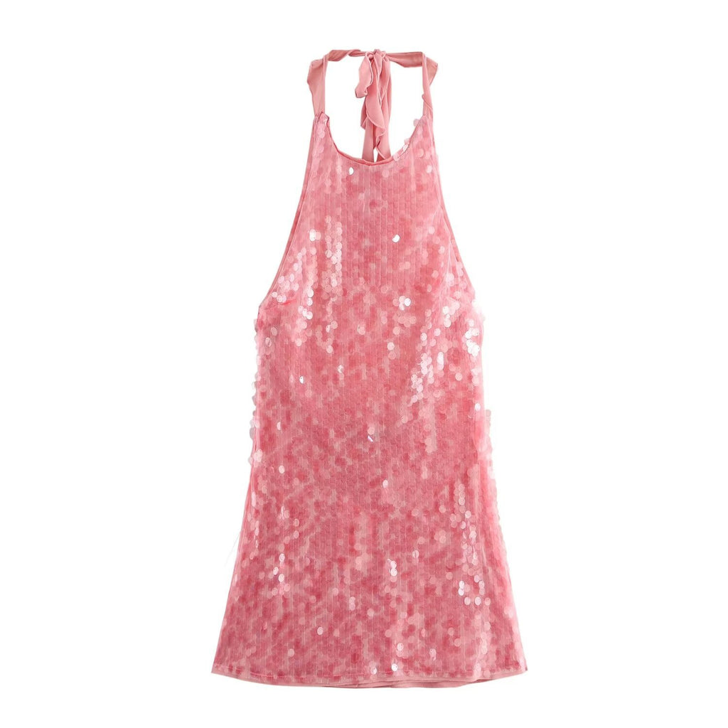 Disco Doll Sequin Halter Mini Dress