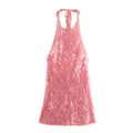 Disco Doll Sequin Halter Mini Dress