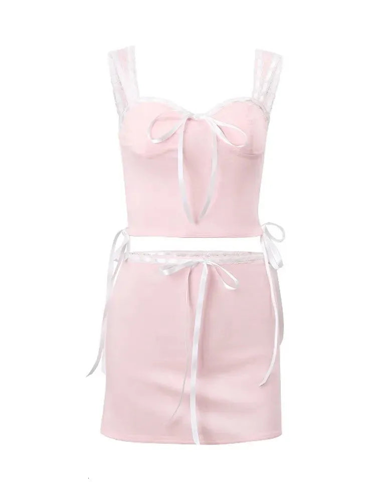 Sweet Pink Y2K Coquette Tank Top & Skirt Set