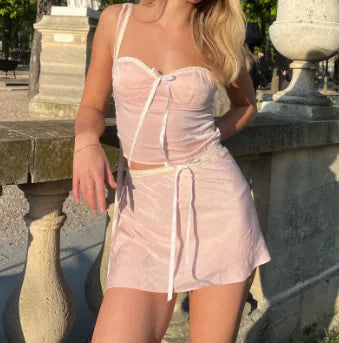 Sweet Pink Y2K Coquette Tank Top & Skirt Set